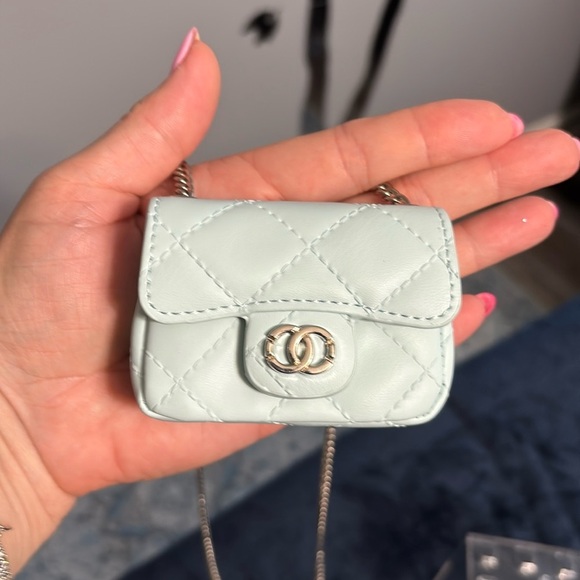 CHAN3L INSPIRED Mini Baby Blue Miniature Handbag Keychain - Picture 1 of 5